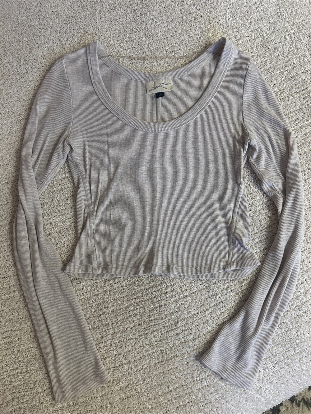 Universal Thread Long-Sleeve Scoop Neck Top in Heather Oatmeal